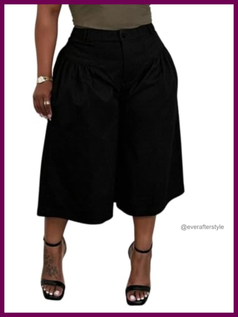 Women High Waist Wide Leg Capri Pants Barrel Cropped Harem Culottes